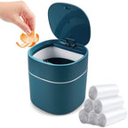 Business King Mini Desk Trash Can with Lid with Trash Bags 180 pcs Press-Top 0.5 Gallon Tiny Countertop Waste Basket Small Table Top Plastic Covered Garbage Bin for Desk Top (Blue)