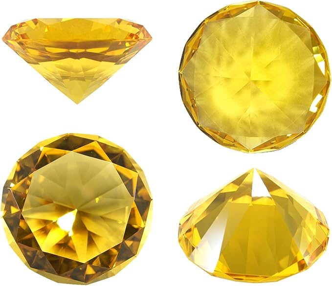 click2go 2” / 60 mm Diamond Shaped Glass Crystal Paperweight – Home Office Decor & Valentine's Day Gift Wedding Favors Centerpieces Decoration with Gift Box (Yellow)