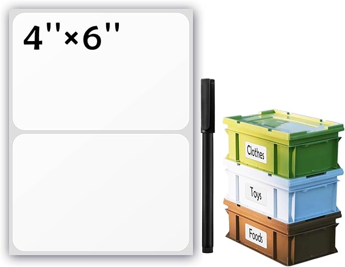 100Pcs Large White Labels for Storage Bins,6x4 Inch Removable Labels,Large Labels for Blank Box,Strong Adhesive Tear Resistant No Residue Blank Labels (White)