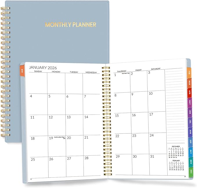 SUNEE 2026-2027 Planner - 24 Months (Jan 2026 - Dec 2027) - 7"x10" Monthly Spreads & Yearly Planner, Gray Blue