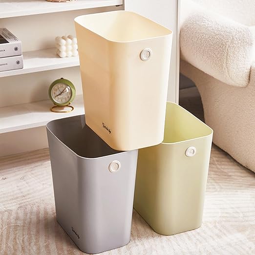 Halyuhn Rectanglar Small Trash Can 3 Pack, 3 Gallon/12 L Office Garbage Can Wastebasket, for Bedroom, Bathroom, Dorm, Kitchen, Under Sink, Under Desk, Plastic Trash Bin Garbage Bin– Green Grey Cream