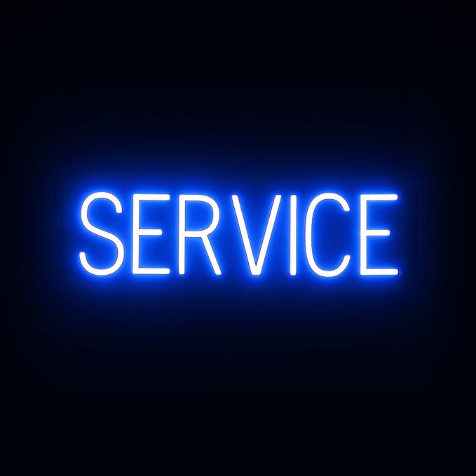 SpellBrite SERVICE Sign | Directional Sign with Neon Look, Blue LED Light Source | 24.9" x 6.3"