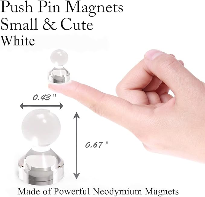 MHDMAG Magnetic Push Pins Powerful Push Pin Magnets for Fridge Whiteboards Calendars Maps in School & Office Pack of 60,White