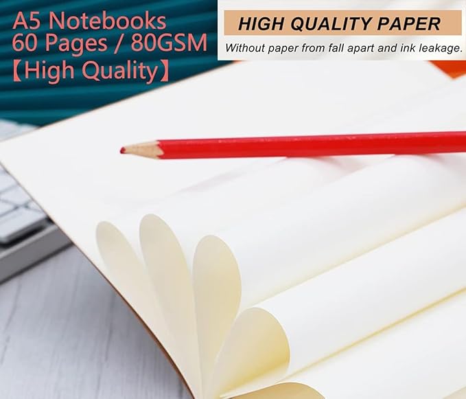 FAWTEEM 48 Pack A5 Kraft Notebook,Lines Pages - 60 Pages (30 Sheets), Wide Ruled,8.3”x 5.5” Small Kraft Notebook