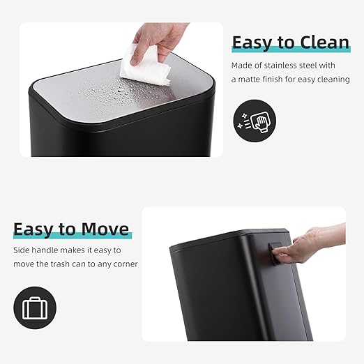 DYTesa 3 Gallon Rectangular Kitchen Trash Can - Black Stainless Steel with Foot Pedal, Soft-Close Lid & Removable Inner Bucket, Suitable for Home/Office/Living Room