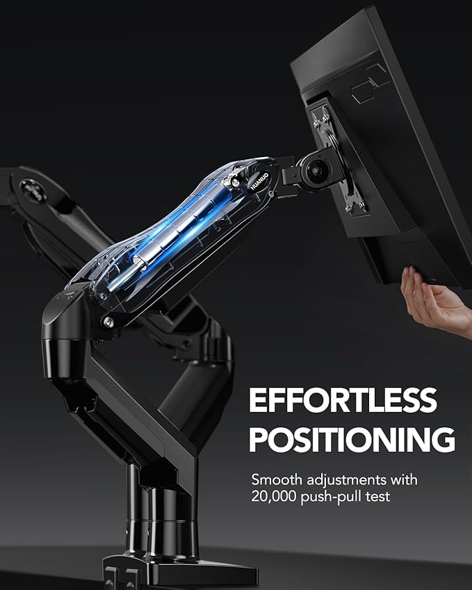 HUANUO Dual Monitor Stand, Fully Adjustable Gaming Monitor Desk Mount for 13–32″ Computer Screens, Full Motion VESA 75x75/100x100 with C-Clamp & Grommet Base, Each Arm Holds 4.4 to 19.8 lbs