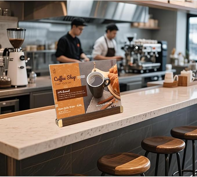 8.5 x 11 Menu Holder, Acrylic Table Menu Stand, Classic Wooden Sign Holder, Double Sided Display Table Top Paper Holder, for Bar, Cafe, Restaurant, Store, Certificate, Document (Vertical, 2pack)