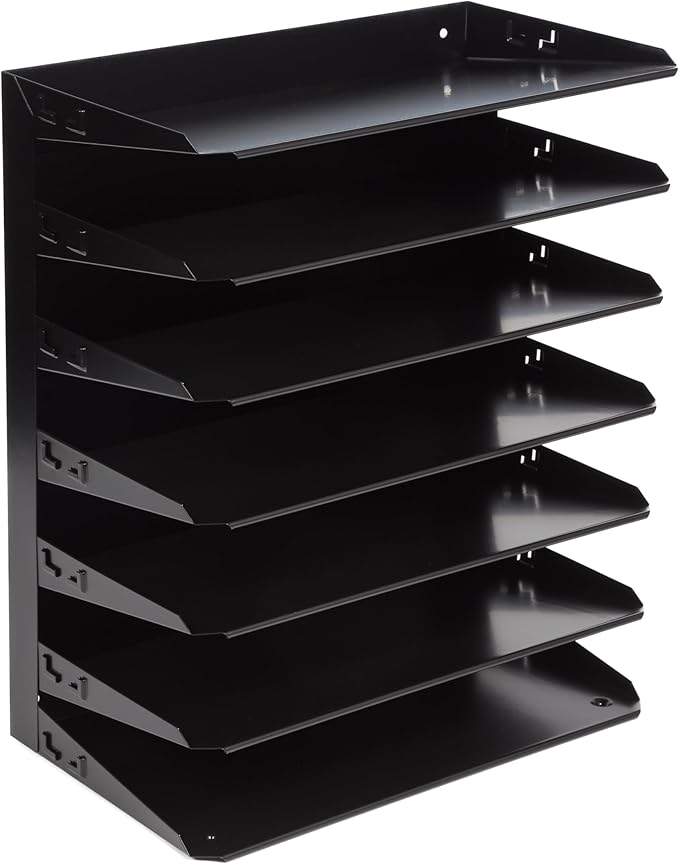 Huron Desktop Horizontal 7-Slot Legal File Binder Organizer Storage Letter Tray, Black Commercial Grade Steel