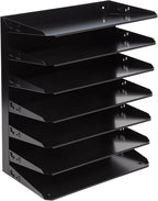 Huron Desktop Horizontal 7-Slot Legal File Binder Organizer Storage Letter Tray, Black Commercial Grade Steel