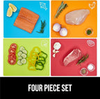 GORILLA GRIP 100% BPA-Free Flexible Cutting Board Set of 4, Durable Plastic Mats with Food Icons for Meal Prepping, Large Kitchen Chopping Mat, Use for Meat Fish Vegetables Fruit, 15x12, Multicolor