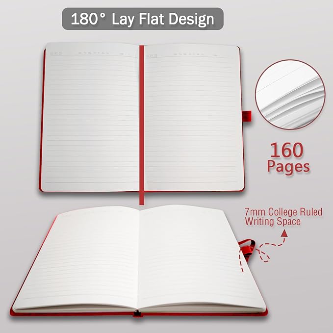 Heture Hardcover Notebooks, A5 Lined Journals Notebook for Writing 160 Pages, 8.2 x 5.5 inch, Classic Ruled Notebooks for College/Work/Travel(Red 3Pack)