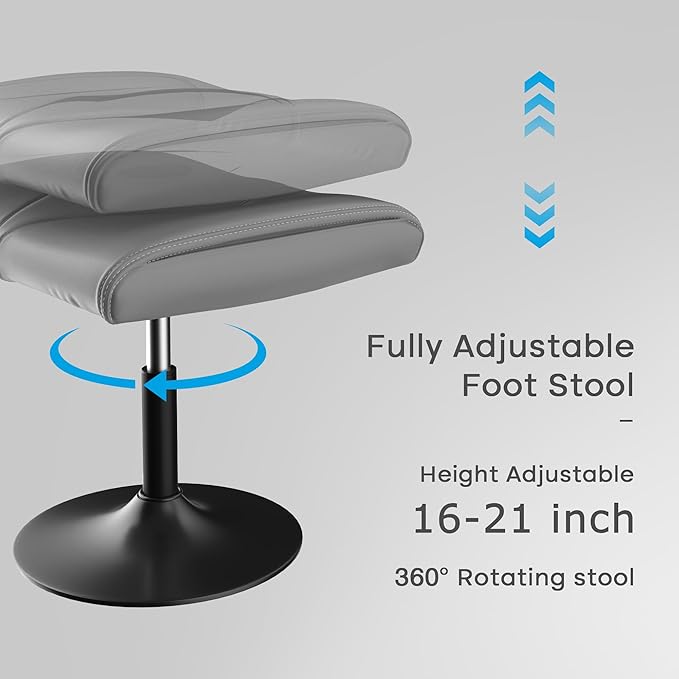 VECELO Foot Rest Under Desk Ottoman, PU Height Adjustable Footrest with Comfort Padding, Leg Rest for Desk for Relieving Leg Pain, Stiffness, and etc, Black