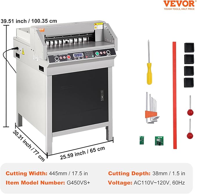 VEVOR Electric Hydraulic Paper Cutter, Heavy Duty Paper Cutter Machine, 1.57 in / 40 mm Cutting Thickness, 18 in / 457.2 mm Cutting Width, Industrial Paper Trimmer with Button Control