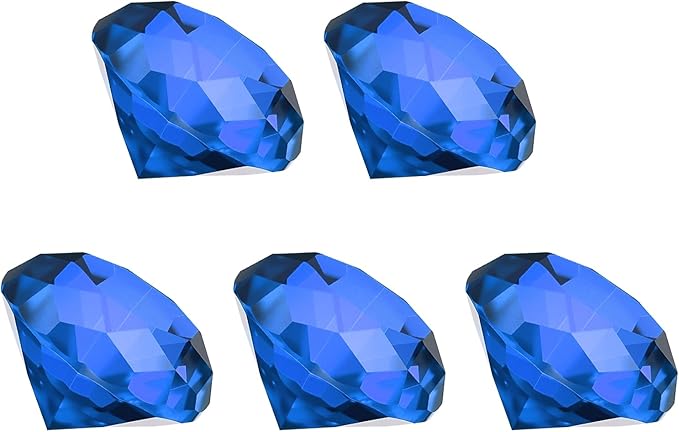 PATIKIL 5 Pcs Diamond Crystal Paperweight, 40mm / 1.57 Inch Crystal Paperweight Paper Weight for Home Office Desktop Table Decor Wedding Party Jewelry Ornaments, Dark Blue