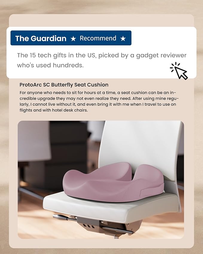 ProtoArc Seat Cushion, Office Chair Cushion for Sciatica, Coccyx Cushion, Ergonomic Memory Foam Seat Cushion for Car, Home, Pressure Relief Pad for Hip, Tailbone, All Day Comfort - Pink