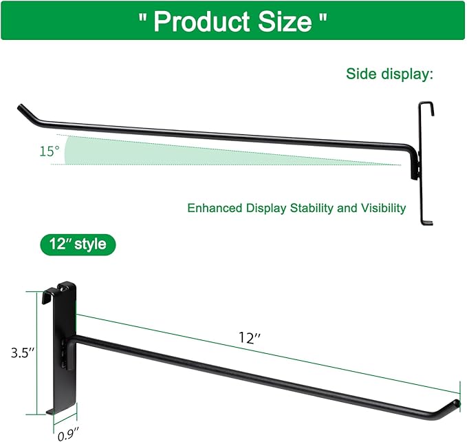 PYBTOOL 12 Inch Gridwall Hooks, Grid Panel Hanging Hooks for Retail, Home, and Workspace Organization, Displays, and Storage Solutions(40Pack,Black)