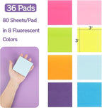 HappyHapi 36-Pads Sticky Notes 3X3 in, 80 Sheets/Pad, 8 Bright Color Self-Stick Note Pads, Bulk Vibrant Sticky Note for Home Office School(Total 2880 Sheets)