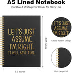 Vgrti Let's Just Assume I'm Right It Will Save Time Spiral Notebook, Funny Sarcastic Work Notebook for Coworker Boss Adults, Funny Boss Gifts Promotion Gifts for Women Men Manager Colleague Employee