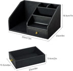 KINGFOM PU Leather Desk Organizer, Multifunction 6 Compartment Desk Organizers and Accessories for Office Supplies, Pen Pencil Holder/Book Mail Organizer Holder for Desk with Drawer(Black)