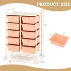 GOFLAME 10-Drawer Rolling Storage Cart, Art Craft Storage Organizer on Wheels, Multipurpose Movable Utility Cart for School, Office and Home, Peach Fuzz