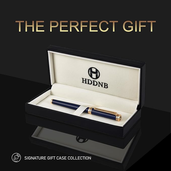 HDDNB Blue Luxury Fountain Pen Set for Men and Women with Gift Box, 24K Gold Finish and Gilded Nib(Medium) with 5 Black Ink Cartridges and Converter
