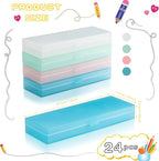 Fainne 24 Pcs Plastic Pencil Case Bulk Pencil Boxes Plastic Stationery Case Frosted Pen Box Pen Holder with Hinged Lid Snap Closure for Office (Single Layer,Multicolor,7.09 x 2.36 x 0.98 Inch)