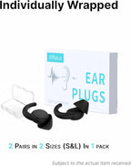 Afflatus Ear Plugs for Sleeping Noise Cancelling, 2 Pairs (S+L) Comfortable Reusable Noise Reduction Ear Plugs, Earplugs for Sleep, Snoring Light Grey