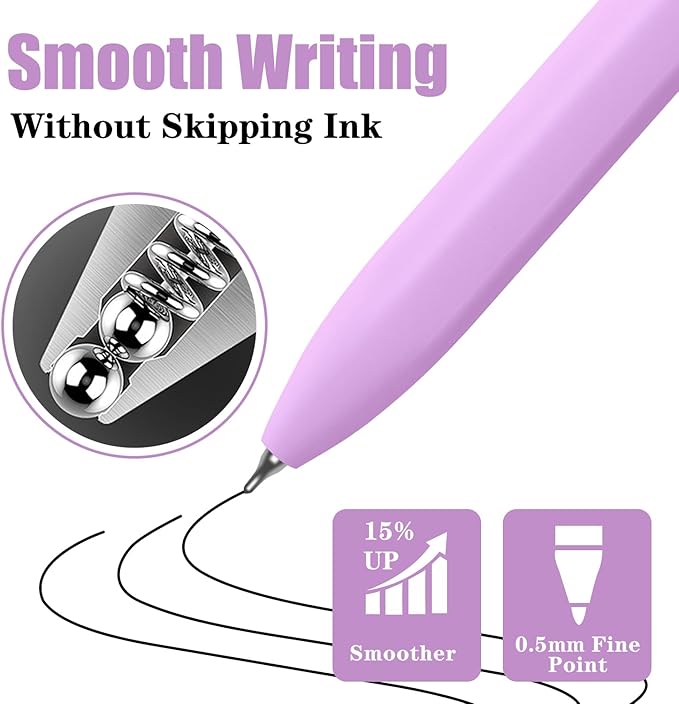 Piochoo Gel Pens, Quick Dry Black Gel Ink Pens Fine TIp, No Smudge, Smooth Writing Cute Aesthetic Pen for Women Nurses School Office Supplies
