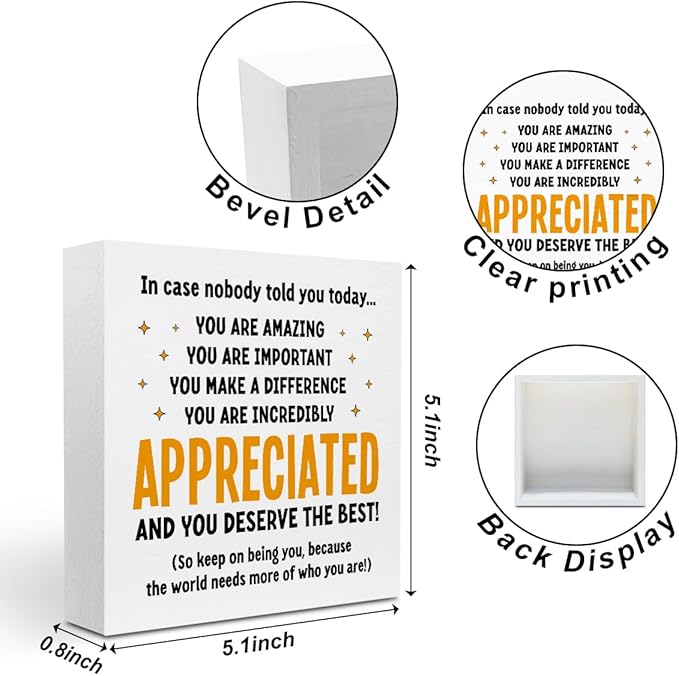 Appreciation Gifts for Coworker boss teacher Women Men Friends - Thank You Gifts Inspirational Team Gift Ideas - Motivational Quote Desk Wooden Box Sign Decor Office Positive Affirmations Desk Decor Christmas Thanksgiving Secret Santa Gifts