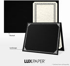 LUXPaper 9.5" x 12" Certificate Holders | Black Linen | Embossed Silver Foil Floral Border | 100lb. Cover | 25 Qty