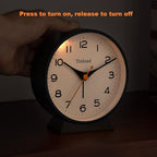 Tinload 4.5" Battery Operated Retro Analog Alarm Clock, Small Silent Bedside Desk Clock,Lighted on Demand, Battery Operated, Snooze, for Living Room, Bedroom, Bedside, Desk(Black)