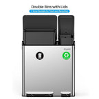Dual Trash and Recycling Bins for Kitchen, 13.2 + 5.2 Gal (50+20L) Stainless Steel Trash and Recycle Bin Combo with Soft-Close Lid, Large Garbage Cans for Kitchen Home with 2 Magnets Sticker, Silver