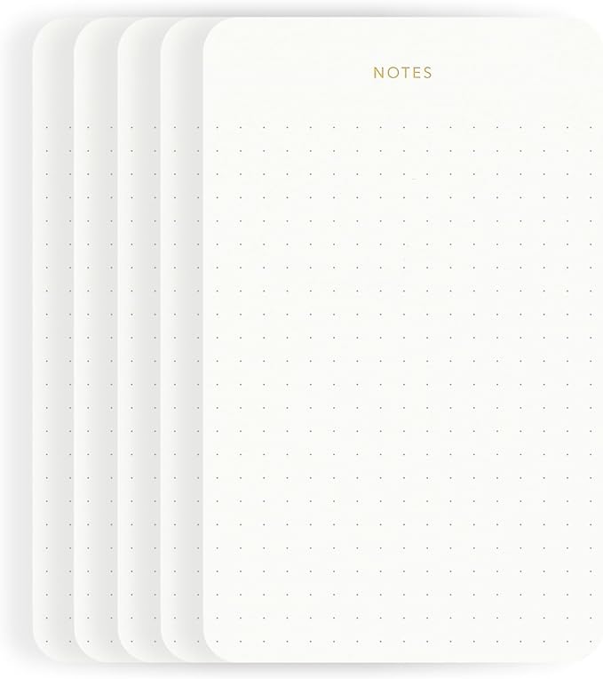 Pinesman - Elegant Desk Notepads for Professionals, Executive's Memo Pads, Minimalist, Gold Foiled, Dotted Layout, 5 Pack, 375 Sheets Total (75 Each), 6.3" x 3.9”, 80 GSM, Eco-friendly, FSC™ Certified