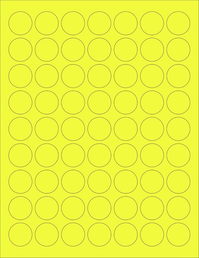 NextDayLabels - 8-1/2 x 11 Neon Color High Light Fluorescent Labels for Laser & Inkjet Printer (Yellow Fluorescent, 1" Round - 63 per Page - 6300 Labels)