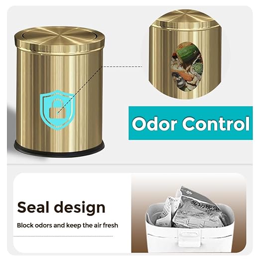 YOJIA 4 Gallon Gold Bathroom Trash Can with Lid, Metal Brushed Waste Basket, Modern Garbage Can for Bedroom Powder Room Hotel Living Room Office Home (Gold)