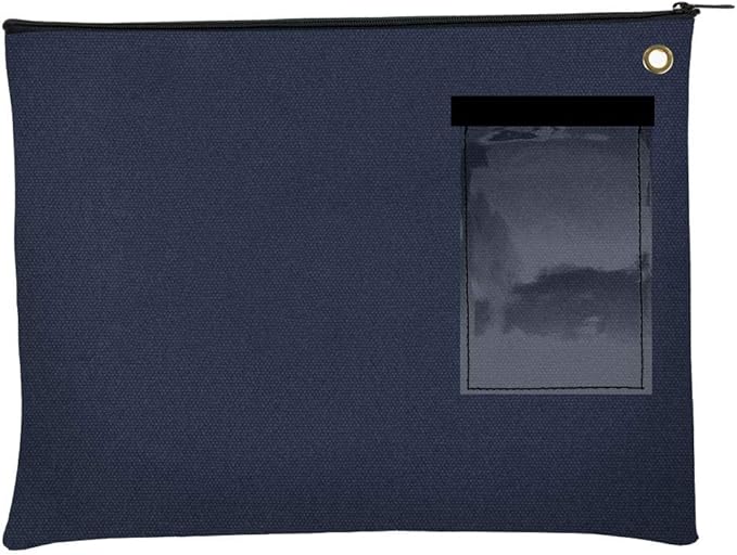 BankSupplies Canvas Interoffice Mailer - 14 oz. - 14W x 11H - Navy Blue - Transit Bag - Large Zipper Bag with Grommet - Use with Padlock or Zip Tie for Security