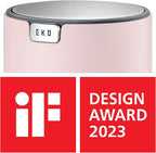 EKO Mini Desk Trash Can with Swing-Top Lid 0.4 Gallon Small Table Round Wastebasket for Office, Home, Car (Pink)