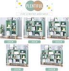 IOTXY Wooden Open Shelf Bookcase - 3-Tier Floor Standing Display Cabinet Rack with Legs, 10 Cubes Bookshelf, Tiffany-Green