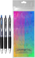 Advantage Gifts Signo 207 Roller Ball Retractable Gel Pens, Medium Point (0.7mm), Black And Blue Ink, 3 Count, Bundle with Plastic Reusable Pouch