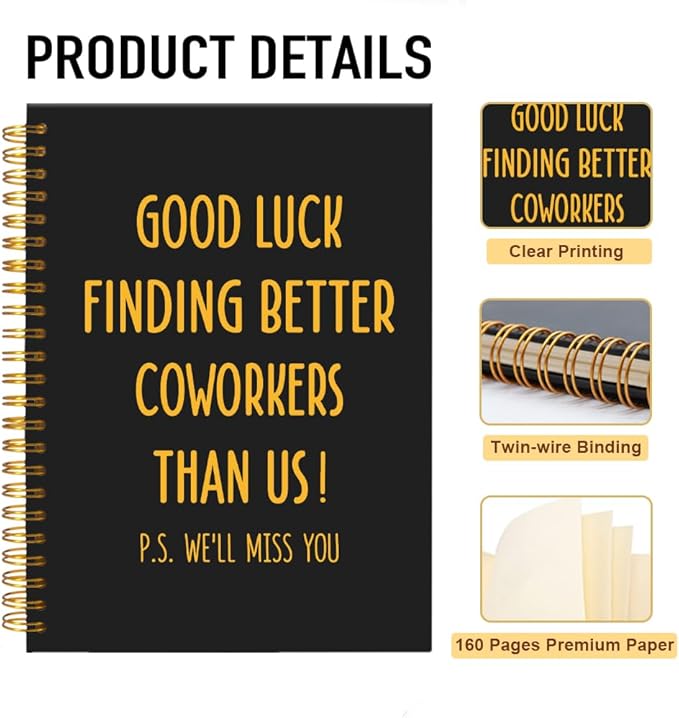 Mhfpl Good Luck Finding Better Coworkers Than Us Black Golden 160 Pages Spiral Notebook, Farewell Gifts for Boss Coworker, Goodbye Gifts for Coworker Teammate, Office Worker-Going Away Party Gifts