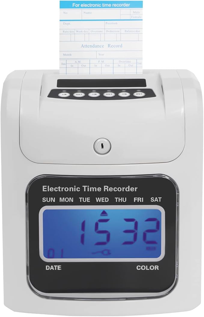 Blisiour Calculating Time Clock, Employees Time Clocks Auto-Align Time Clock Punch Machine, Small Business Punch Clock System, in/Out Time Attendance Machine with 50 Time Cards & Security Key