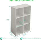 OSCHF 6-Cube Storage Shelf Bookcase - Wooden 3-Tier Floor Standing Open Bookshelf for Home and Office, Display Cabinet, Warm White