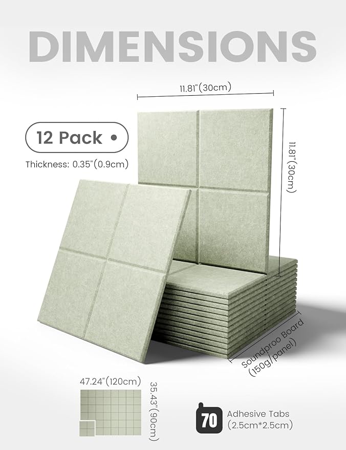 Large Felt Bulletin Board 48" x 36", 12-Pack 4-Compartment Wall Organizer, Cork Board Alternative with 70 Removable Adhesive Tabs, Modular Felt Panels for Home Office, Classroom and Study-Sage