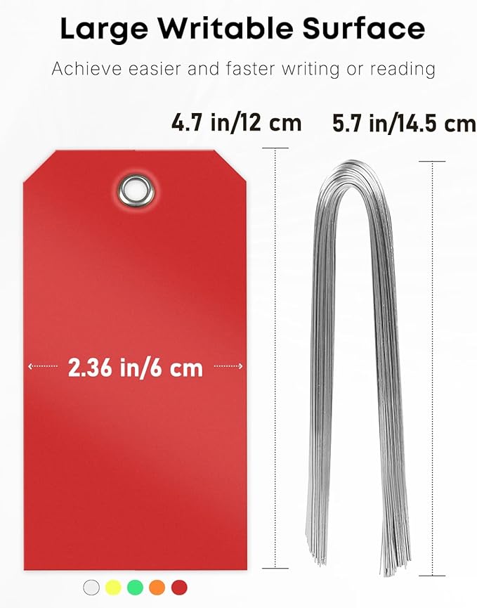 Uniclife 200 Pcs Plastic Tags for Labeling 4 Colors, 4.7"x 2.36" Plastic Shipping Tag with Wire Writable Waterproof Tag Price Tags with Reinforced Eyelet Blank Hang Label for Luggage