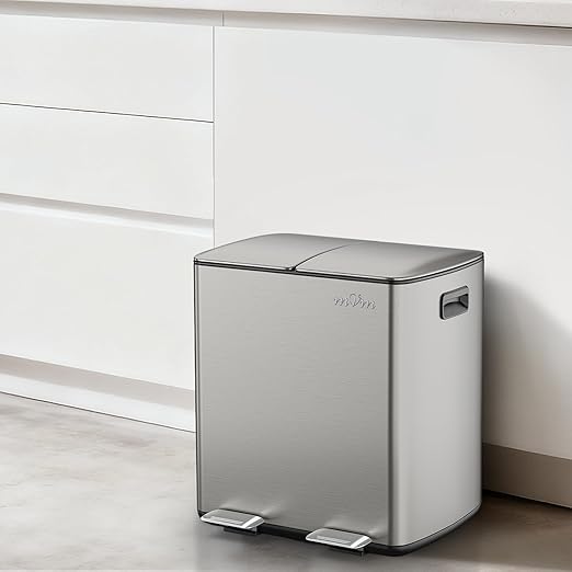 mVm Kitchen Trash Can,2x5.3 Gallon(2 x 20 L)Dual Trash cans and Recycle Bin Combo with Foot-Pedal,Anti-Fingerprint,Soft-Close,Brushed Stainless Steel Garbage Can for Kitchen,Living Room(Metallic Gray)