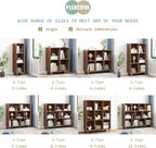 IOTXY Open Cube Low Bookcase - 3-Tier Freestanding Storage Display Cabinet Organizer with Legs for Home Office, 8-Cubes Open Shelf Short Bookshelf, Walnut
