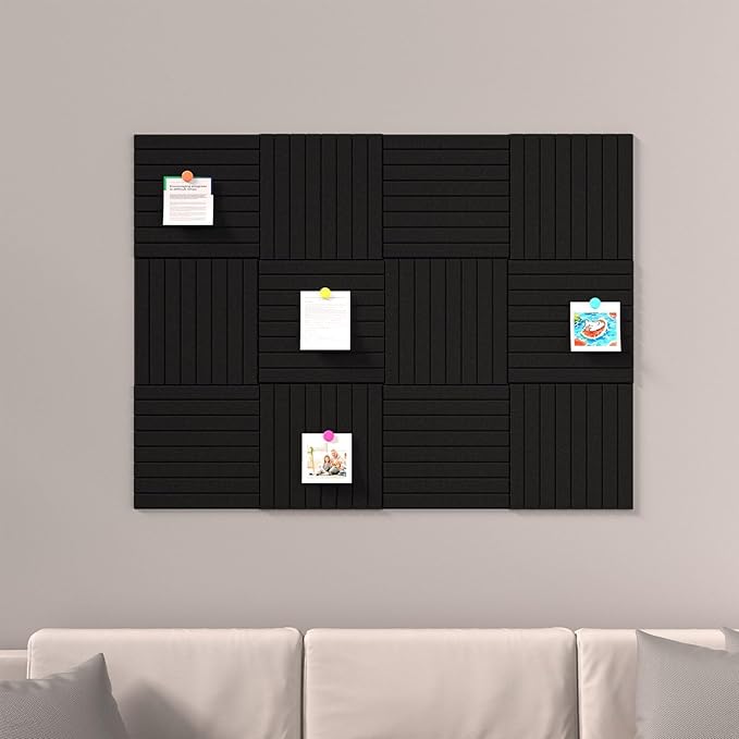 Baysola Large Cork Boards for Walls – 48 x 36 Self Adhesive Felt Wall Tiles, Ideal for Office Black Bulletin Board, Easy to Install Pin Board Photo Board Dart Board Wall Protectors