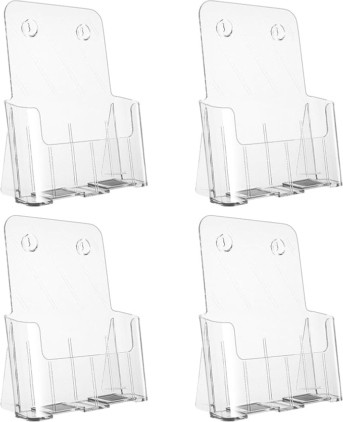 Argvey Acrylic Brochure Holder 8.5 x 11 inches, 4 Pack Clear Brochure Display Stand with Removable Divider for Trifold 4 Inches Wide Pamphlet, Plastic Flyer Holder for Magazine, Literature, Booklet