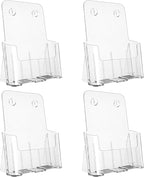 Argvey Acrylic Brochure Holder 8.5 x 11 inches, 4 Pack Clear Brochure Display Stand with Removable Divider for Trifold 4 Inches Wide Pamphlet, Plastic Flyer Holder for Magazine, Literature, Booklet