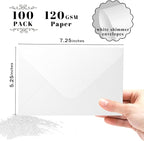 Shimmer Shiny White Envelopes 5.25 x 7.25 inches 100 PCS, Goefun A7 Euro V Flap Envelopes with Gummed Seal for 5 x 7 Cards, Wedding, Baby Showers, Birthday, Graduation